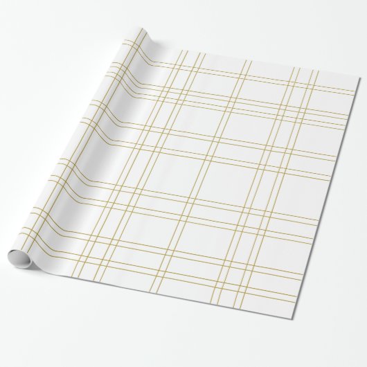 Papier Cadeau Gold & White Minimal moderne Plaid Motif propre (Déroulé)