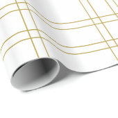 Papier Cadeau Gold & White Minimal moderne Plaid Motif propre (Coin rond)