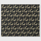 Papier Cadeau Gold Woodland Pine Forest Stade Noir (Plat)