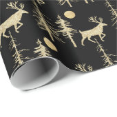 Papier Cadeau Gold Woodland Pine Forest Stade Noir (Coin rond)