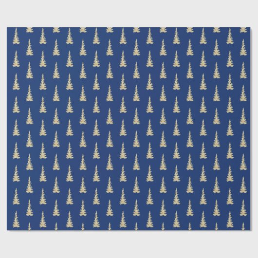 Papier Cadeau Gold Woodland Spruce Trees Forêt Marine Bleu (Plat)