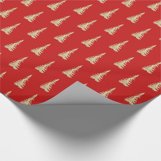 Papier Cadeau Gold Woodland Spruce Trees Holiday Red (Coin)