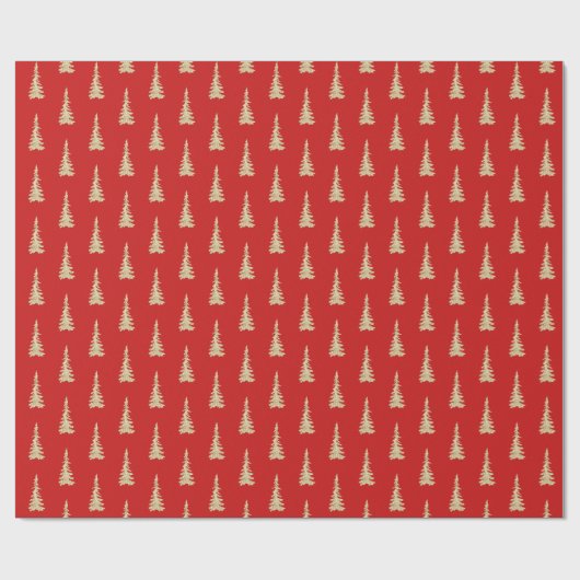Papier Cadeau Gold Woodland Spruce Trees Holiday Red (Plat)