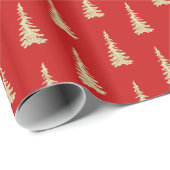 Papier Cadeau Gold Woodland Spruce Trees Holiday Red (Coin rond)