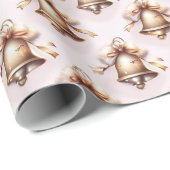 Papier Cadeau Golden Christmas Bells (Coin rond)