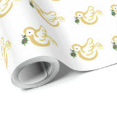 Papier Cadeau Golden Christmas colombe de paix avec saint (Coin rond)