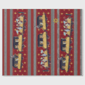 Papier Cadeau Golden Christmas Train Stripes Bourgogne Grey (Plat)