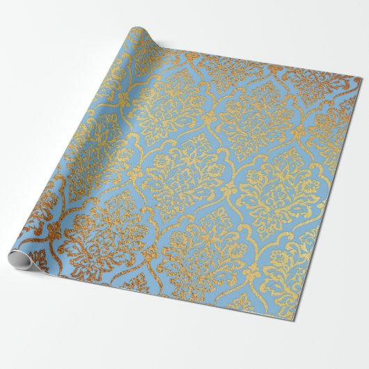 Papier Cadeau Golden Damask Blue Sky Royal Geometry Vip (Déroulé)