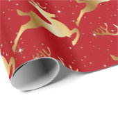 Papier Cadeau Golden Deer sur Red (Coin rond)