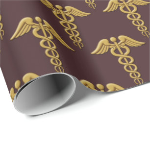 Papier Cadeau Golden Double Snake Caduceus