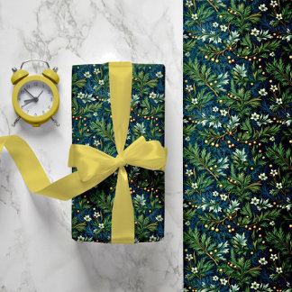 Papier Cadeau Golden Holly et le feuillage d'hiver