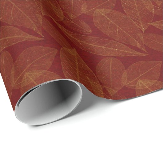 Papier Cadeau Golden Leaf Crimson Maroon Bourgogne Botanique (Coin rond)