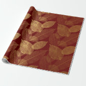 Papier Cadeau Golden Leaf Crimson Maroon Bourgogne Luxe (Déroulé)