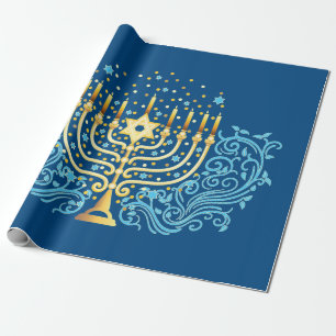 Papier Cadeau Golden menorah Hanoukka festival de la lumière