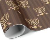 Papier Cadeau Golden Menorah Vertical Brown Stripes (Coin rond)