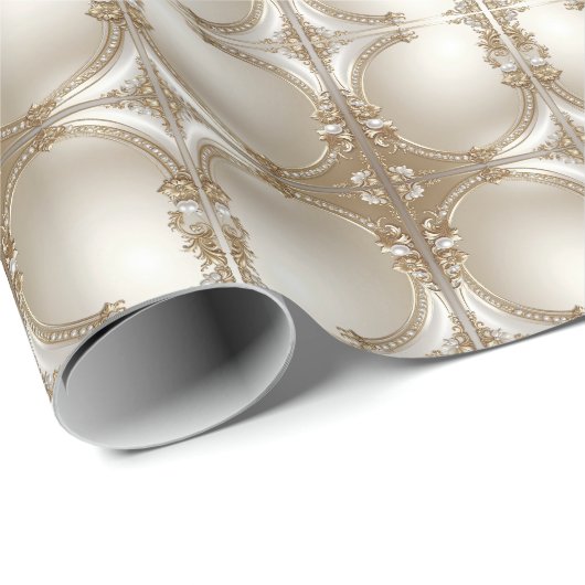 Papier Cadeau Golden Ornate Frame with Pearls Wrapping Paper (Coin rond)