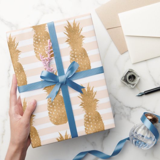 Papier Cadeau Golden Pineapples Pattern Tropical (Cadeaux)