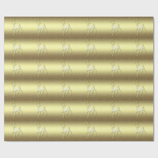 Papier Cadeau Golden Reindeer Snowy Holiday Wrapping Paper (Plat)
