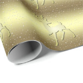 Papier Cadeau Golden Reindeer Snowy Holiday Wrapping Paper (Coin rond)