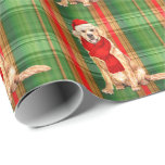 Papier Cadeau Golden Retriever and Holiday Plaid Christmas Wrapp<br><div class="desc">Une adorable aquarelle illustrant un Golden Retriever,  se marie avec un joyeux arrière - plan à motifs plaid,  et le chien porte une écharpe d'hiver et un chapeau de Père Noël.</div>