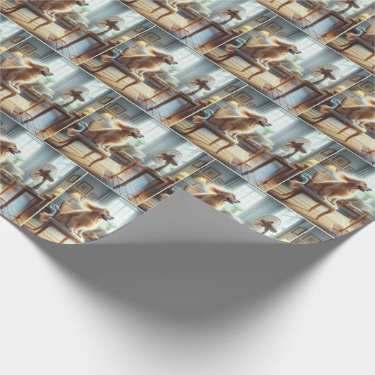 Papier Cadeau Golden Retriever assis devant le ventilateur (Coin)