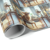 Papier Cadeau Golden Retriever assis devant le ventilateur (Coin rond)