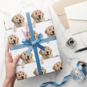 Papier Cadeau Golden Retriever avec des baisers en bâton à lèvre