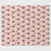 Papier Cadeau golden retriever avec rose et baisers (Plat)