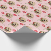 Papier Cadeau golden retriever avec rose et baisers (Coin)