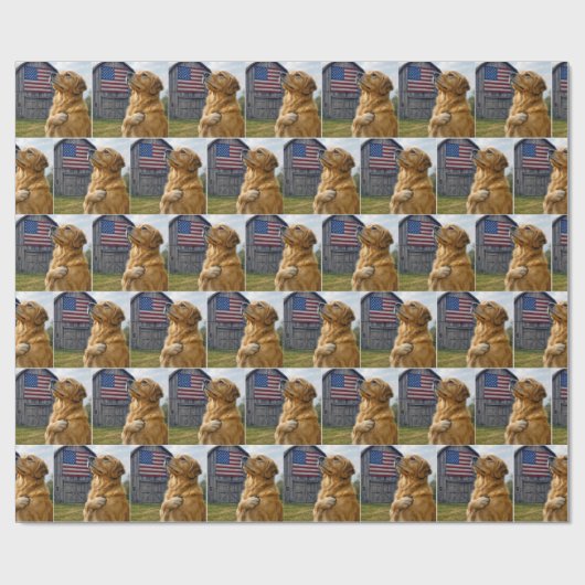 Papier Cadeau Golden Retriever avec un drapeau américain (Plat)