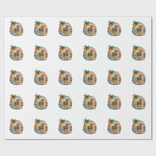 Papier Cadeau Golden Retriever Chien Surfant Planche de Surf Cou