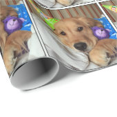 Papier Cadeau Golden retriever dans l'anniversaire de pyjamas (Coin rond)
