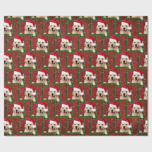 Papier Cadeau Golden Retriever dans un cadre vert (Plat)