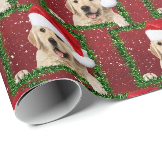 Papier Cadeau Golden Retriever dans un cadre vert (Coin rond)