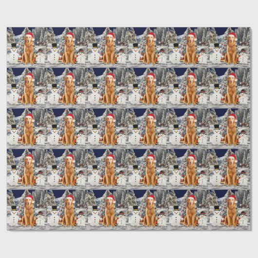 Papier Cadeau Golden Retriever Dog dans la neige avec les lumièr (Plat)