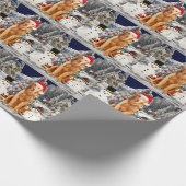 Papier Cadeau Golden Retriever Dog dans la neige avec les lumièr (Coin)
