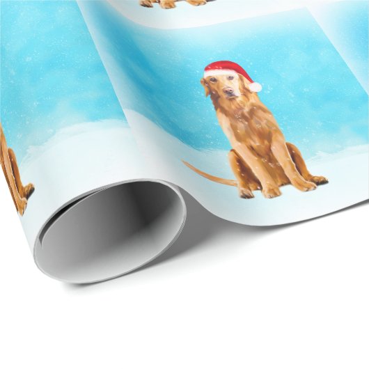 Papier Cadeau Golden Retriever Dog en neige avec le Casquette de (Coin rond)