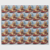 Papier Cadeau Golden Retriever Dog in Sledge Snow Christmas (Plat)