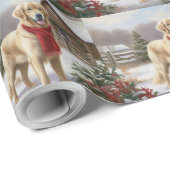 Papier Cadeau Golden Retriever Dog in Snow Christmas (Coin rond)