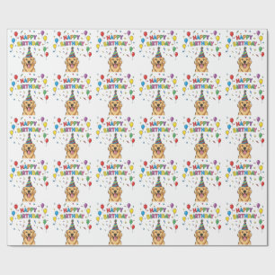 Papier Cadeau Golden Retriever Doodle Joyeux anniversaire