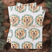 Papier Cadeau Golden Retriever Elegant Chien Noël