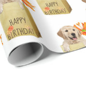 Papier Cadeau Golden Retriever en sac d'anniversaire (Coin rond)