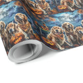 Papier Cadeau Golden Retriever Halloween Éffrayant (Coin rond)