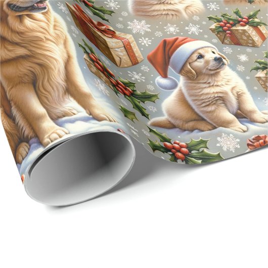Papier Cadeau Golden Retriever Holiday Charme Noël (Coin rond)