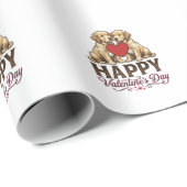 Papier Cadeau Golden Retriever Joyeuse Saint-Valentin (Coin rond)