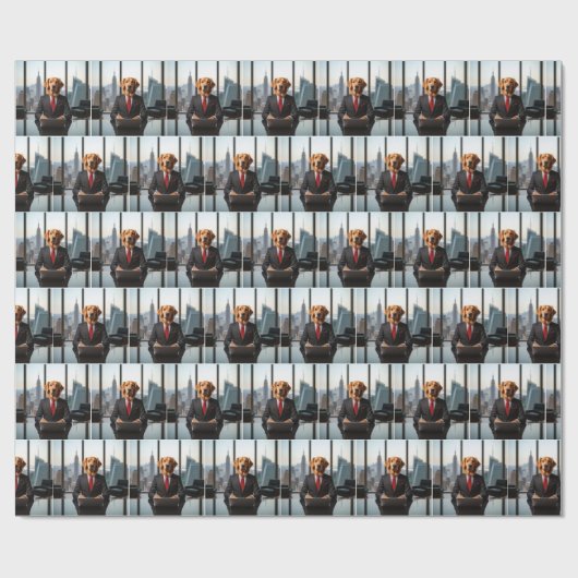 Papier Cadeau Golden Retriever PDG dans un bureau moderne (Plat)