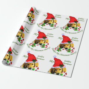 Papier Cadeau Golden Retriever Puppy Christmas