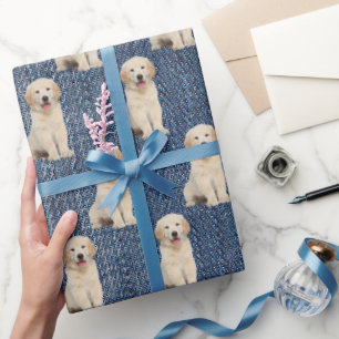 Papier Cadeau Golden Retriever sur Blue Jean Denim