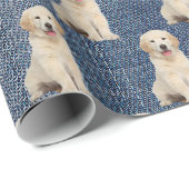 Papier Cadeau Golden Retriever sur Blue Jean Denim (Coin rond)