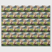 Papier Cadeau Golden Retriever Sur Un Football (Plat)